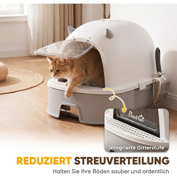 PawHut Katzentoilette, Edelstahl, Kunststoff, Grau, 52L x 42B x 39H cm – Bild 6