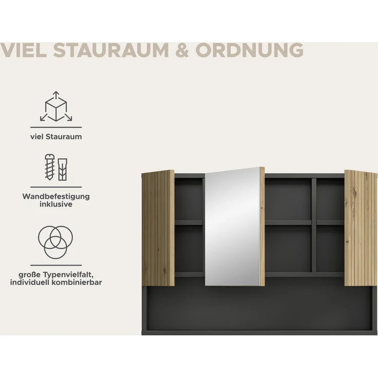 Spiegelschrank B/H/T: 80x55x17 cm in Basalt Nachbildung und -- – Bild 10
