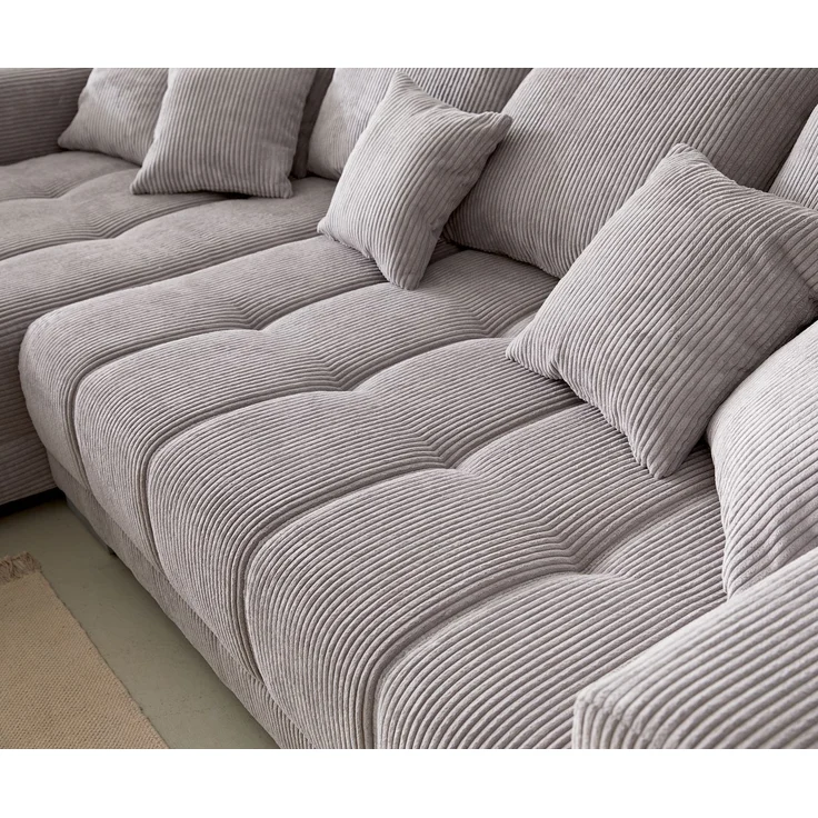 Ecksofa Josea 300x220 cm Cord Silbergrau Ottomane links – Bild 5