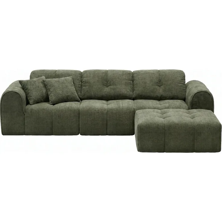 skølm 'Vanaheim' Sofa 4-tlg, 3er Sitz mit 2 Kissen und Hocker, dunkelgrün