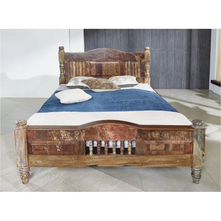Bett Altholz 200x200x100 mehrfarbig lackiert FABLE #23 – Bild 4