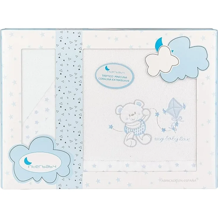 Korallenfleece Bettwäsche Set für Babywiege - Modell "Baby Love" in Weiß und blau