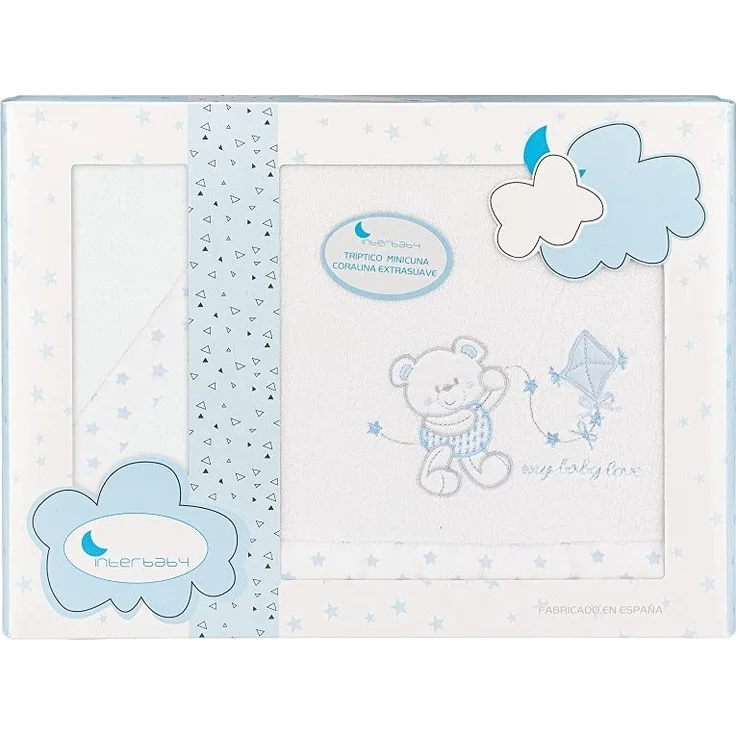 Korallenfleece Bettwäsche Set für Babywiege - Modell "Baby Love" in Weiß und blau