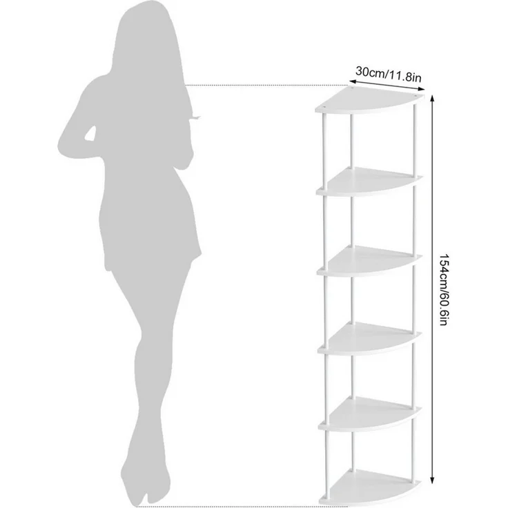 JEOBEST Eckregal Bücherregal mit 6 Ebenen, Aufbewahrungsregal, Pflanzenregal, H: 154cm, Industrial-Design, mit Stahlrahmen – Bild 4