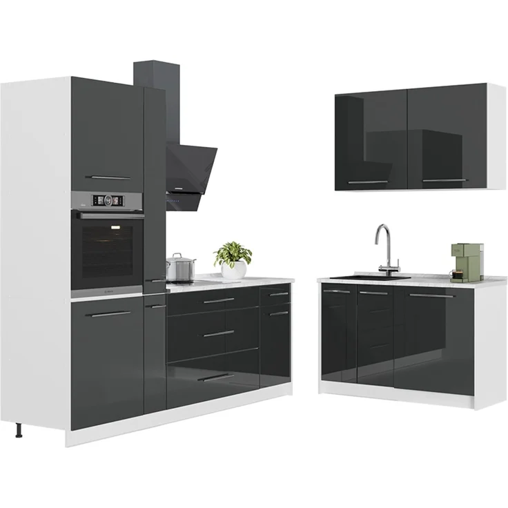 Küchenzeile Fame-Line Anthrazit Hochglanz/Weiß 220x120 cm, AP Marmor Vicco – Bild 6