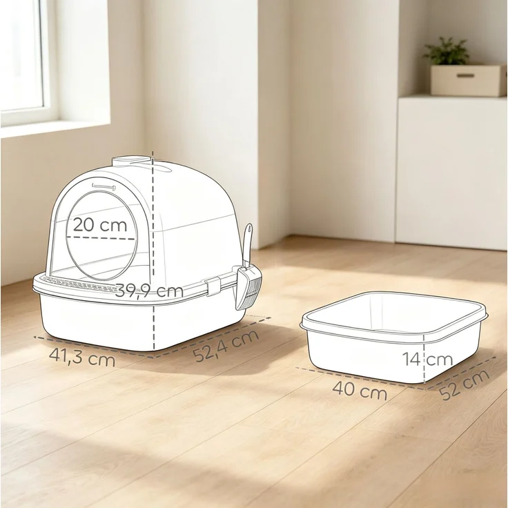 Geschlossene Katzentoilette aus Edelstahl mit Streuzone, 52,4x41,3x39,9 cm, Weiß – Bild 4