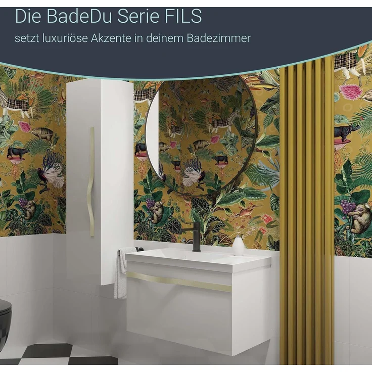 BADEDU FILS Hochschrank 33 cm breit, Weiß, Griff Silber – Bild 7