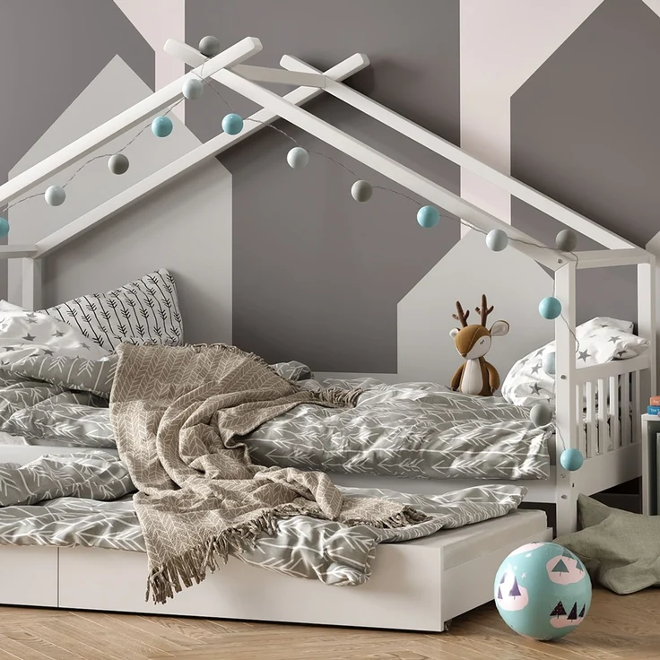 Hausbett Design Weiß 90x200 cm mit Gästebett und Matratze Vitalispa – Bild 5