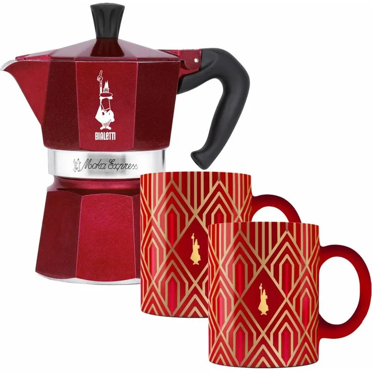 BIALETTI Moka Express Set für 6 Tassen mit 2 Tassen Déco Glamour rot 9910