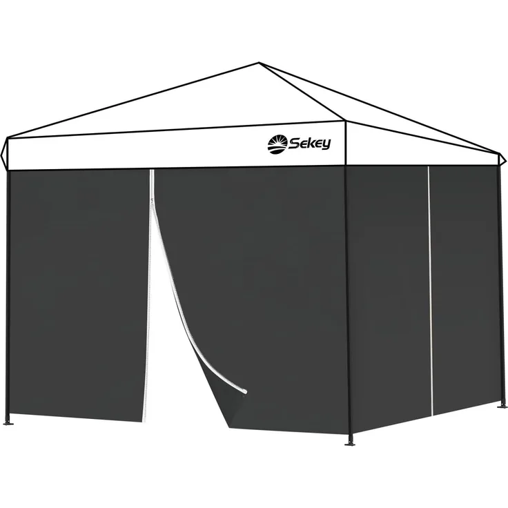 Sekey 2PCS Seitenwände für Pavillon 3x3 Wasserdicht Winterfest, Seitenwände für Pavillon Partyzelt Gartenzelt 3x3 m, 1 Fenster 1 Tür, Grau (Schwarz, 2 Türen)