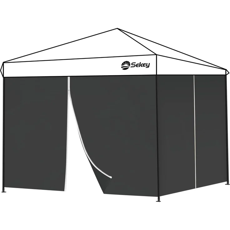 Sekey 2PCS Seitenwände für Pavillon 3x3 Wasserdicht Winterfest, Seitenwände für Pavillon Partyzelt Gartenzelt 3x3 m, 1 Fenster 1 Tür, Grau (Schwarz, 2 Türen)