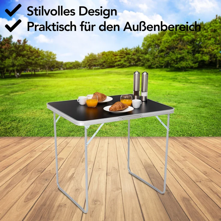 Brixy Campingtisch - klappbar - Gartentisch - 80x60x70 cm - Außen/Innen - Tragegriff - Kompakt - Aluminium - Schwarz – Bild 4