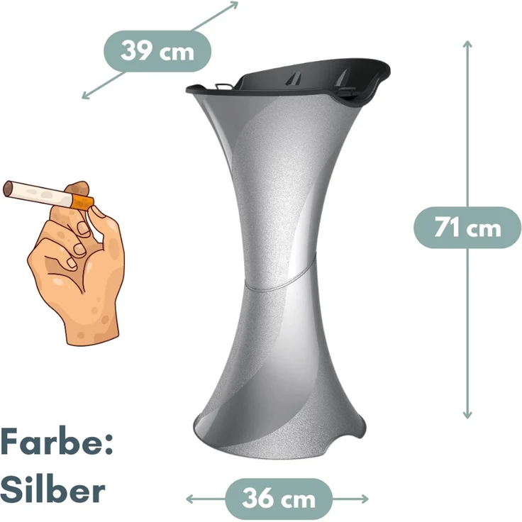 Standaschenbecher für Draußen Aschenbecher Outdoor Wetterfest Stand Aschenbecher für Draussen Standascher Säulenascher für Terrassen Balkone Stehaschenbecher Silber – Bild 2