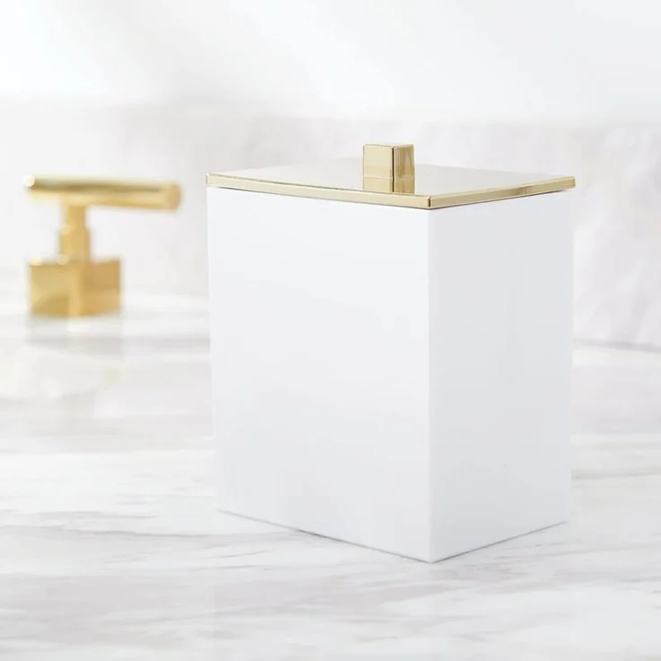 mDesign Kosmetikbehälter Wattepads Wattestäbchen Badzubehör 2er Set Weiß / Gold – Bild 2