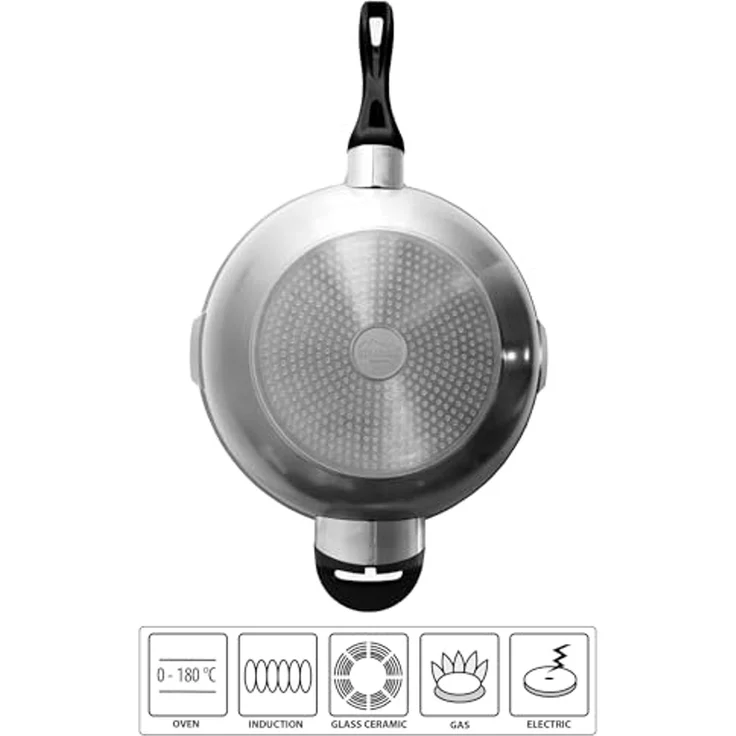STONELINE Wok, Aluminium (Set, 2-tlg, 1 Wok, 1 Sieb-Glasdeckel, 1 langer Griff, 2 kurze Griffe), mit echten Steinpartikeln, induktionsgeeignet, Designed in Germany – Bild 4