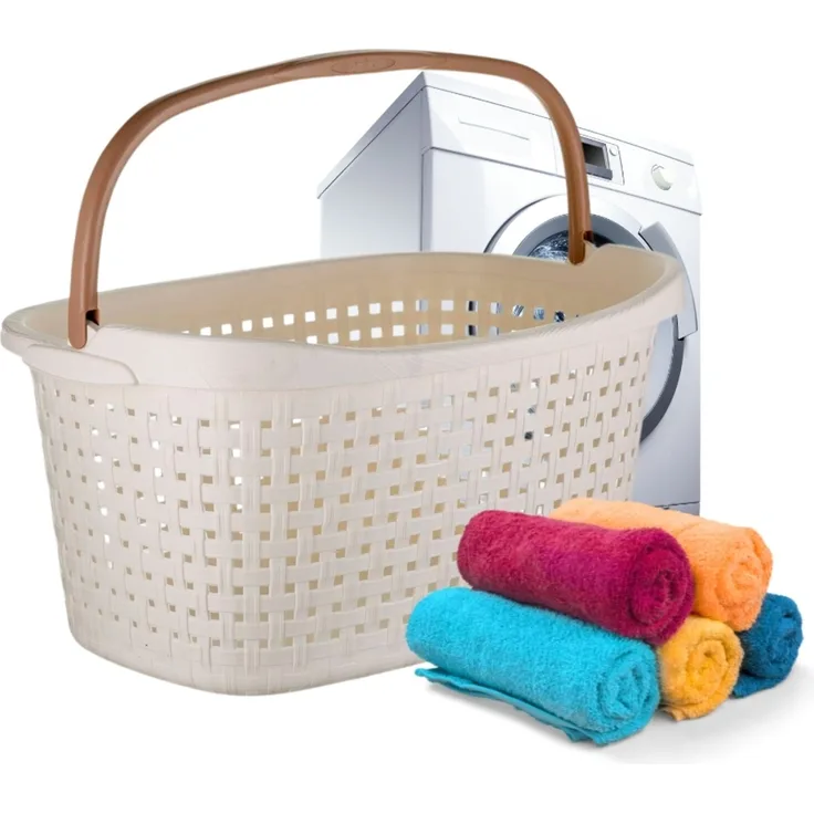 GarPet Wäschekorb Wäschekorb mit Henkel 40 L Wäschewanne Wäschebox Wanne Rattan Optik