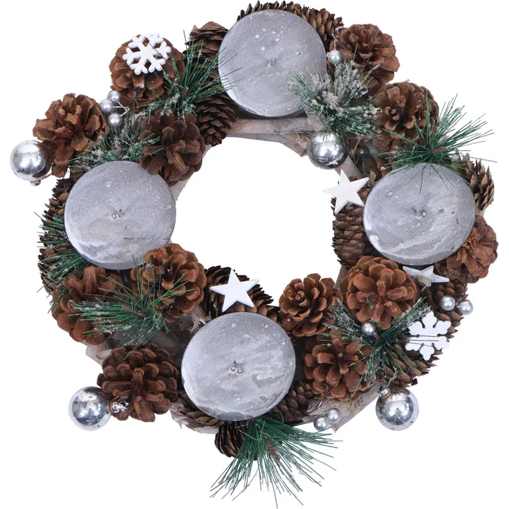Adventskranz HWC-M15, Adventsgesteck Tischkranz Weihnachtsdeko Tischdeko, Holz MVG silber Ø 32cm ~ ohne Kerzen – Bild 5
