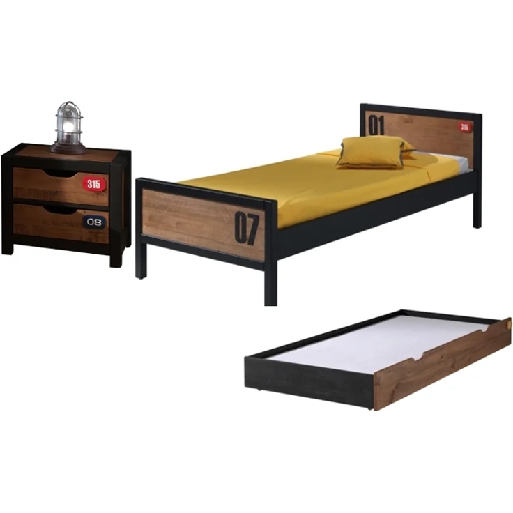 Alex Set best. aus Einzelbett 90 x 200 cm mit Lattenrost, Bettschublade und Nachtkonsole, Ausf. Kiefer gebürstet Rahmen schwarz – Bild 2