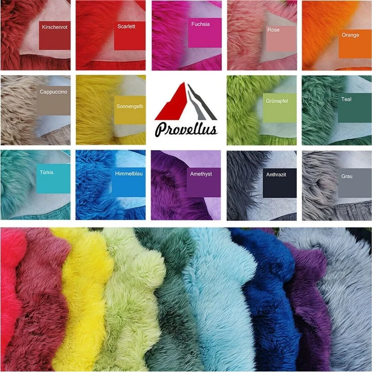 Provellus Fellteppich Öko Lammfell bunt gefärbt, weich – Länge 80–120 cm, 80cm-100cm lang – Bild 1