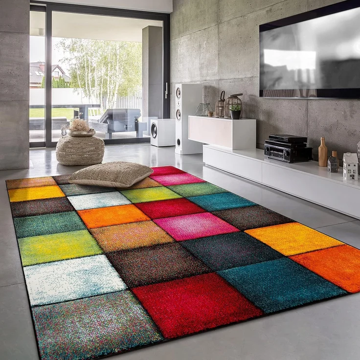 Paco Home Teppich Wohnzimmer Kinderzimmer Kurzflor Moderne 3D Optik Kariert Geometrische Muster, Grösse:120x170 cm, Farbe:Bunt 2