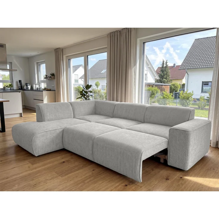 AX LIVING Wohnlandschaft mit Schlaffunktion Ruyam Schlafsofa Hellgrau L – Bild 2