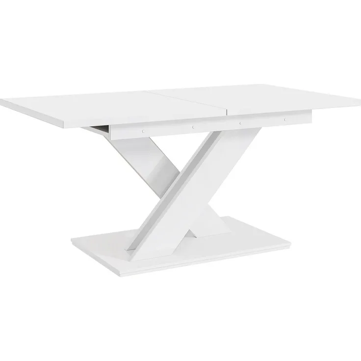 MEBLINI Esstisch Ausziehbar - 140-180x80x75cm - BRONX - Weiß Matt - Esszimmertisch Modern - Küchentisch - Säulentisch - Ausziehtisch - Dining Table