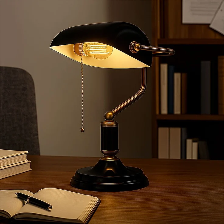 Tischlampe, Bankerleuchte, Metall schwarz gold, H 34 cm – Bild 5