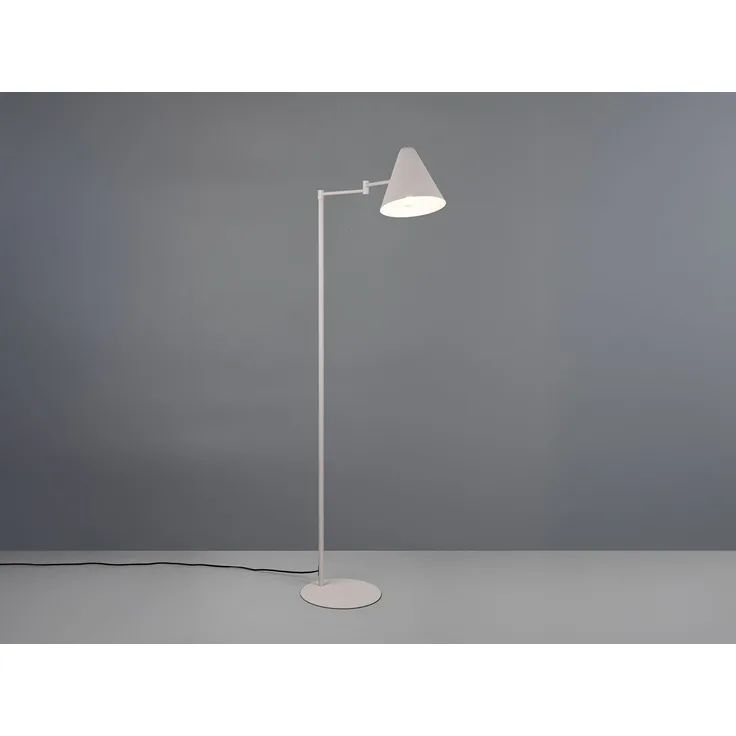 Kleine LED Stehleuchte mit Schwenkarm aus Metall Hellgrau, Höhe 126,5cm