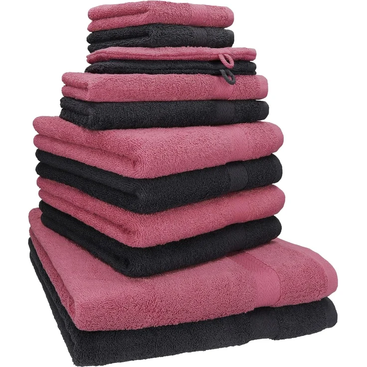 Betz Handtuch Set 12-TLG. Handtuch Set Premium Farbe Graphit/Beere, 100% Baumwolle (12-St)