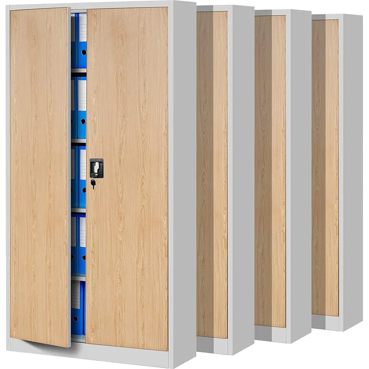 Jan Nowak 4er Set Aktenschrank C001 Metallschrank Stahlschrank Werkzeugschrank Büroschrank Lagerschrank Universalschrank Pulverbeschichtung Flügeltüren 185 x 90 x 40 cm (weiß/holzoptik)