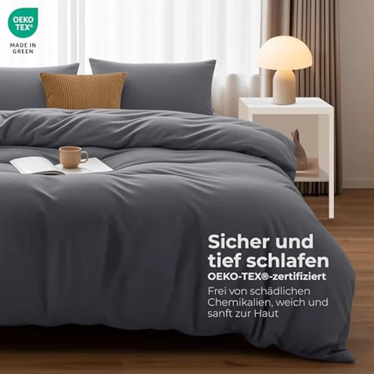 Utopia Bedding Bettwäsche Set - Mikrofaser Bettbezug 230x220 cm + 2 Kissenbezüge 50x75 cm - Grau – Bild 3