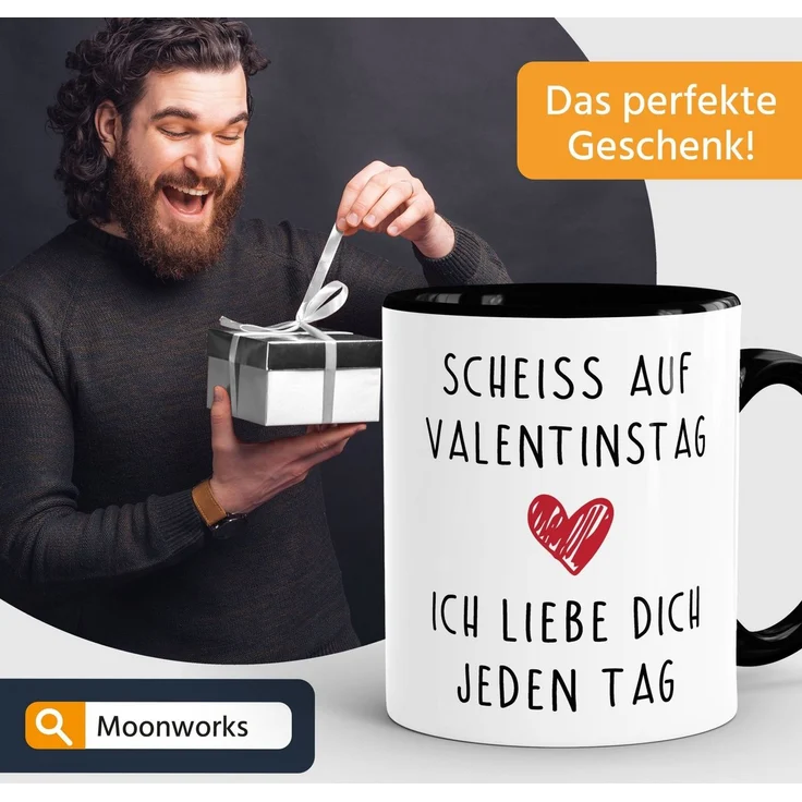 MoonWorks Tasse Kaffee-Tasse Scheiß auf Valentinstag Ich liebe dich jeden Tag, Keramik – Bild 3
