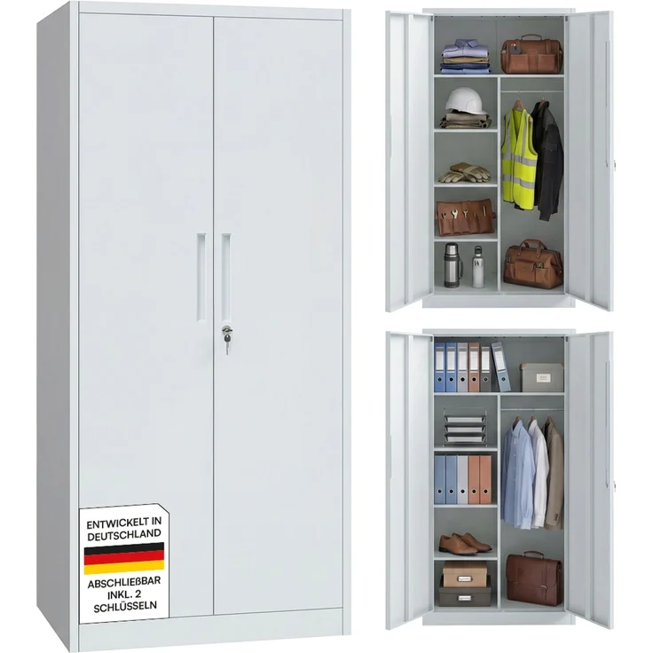 STEELSØN 'Regulus' Garderobenschrank mit 6 Fächern und Kleiderstange, Metall, hellgrau, 175x40x80 cm, abschließbar, inkl. Schloss – Bild 1