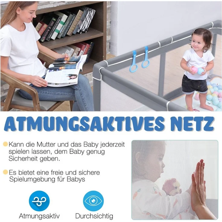 FIVMEN Laufgitter Laufstall Baby Absperrgitter Netz Aktivitätszentrum Dunkelgrau, Tragbarer Kinderzaun Netz Sicherheitsspielplatz für Kinder – Bild 4