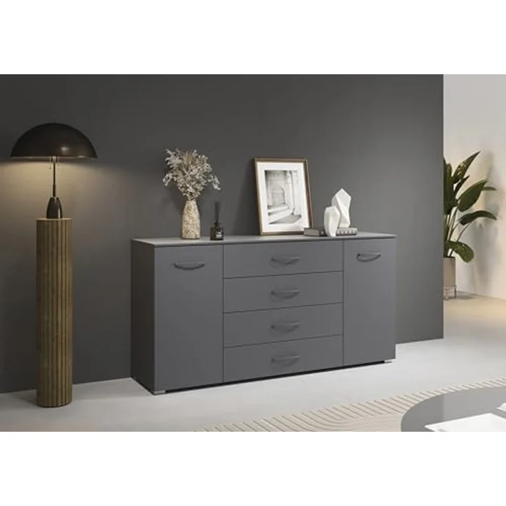 rauch Aditio Box, Kommode, 2-türig, 4 Schubladen, mit Softclose-Funktion, Farbe Grau metallic, BxHxT 160x81x43cm – Bild 2