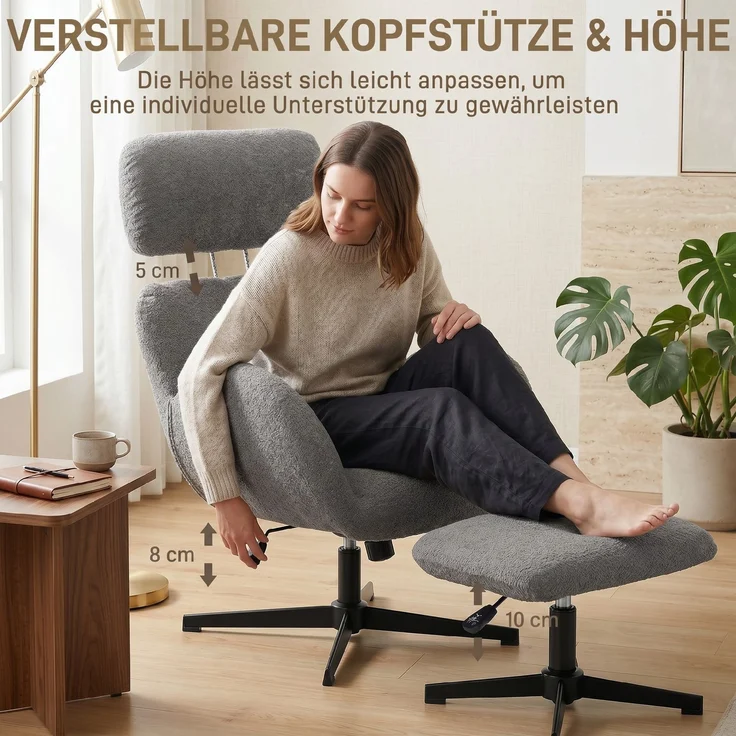 MELAYR, Drehbarer Sessel mit Fußhocker, 71 x 70 x 108 cm, Grau – Bild 6