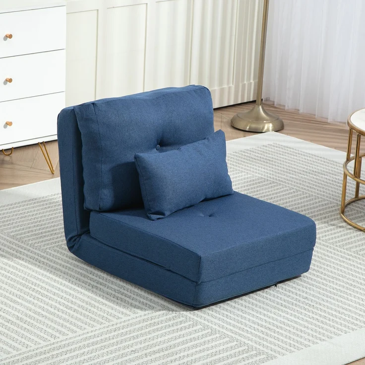 MELAYR, Schlafsofa/Sessel, 1-Sitzer mit 1 Kissen und verstellbarer Rückenlehne, Dunkelblau, 120 x 60 x 25 cm, Blau – Bild 3