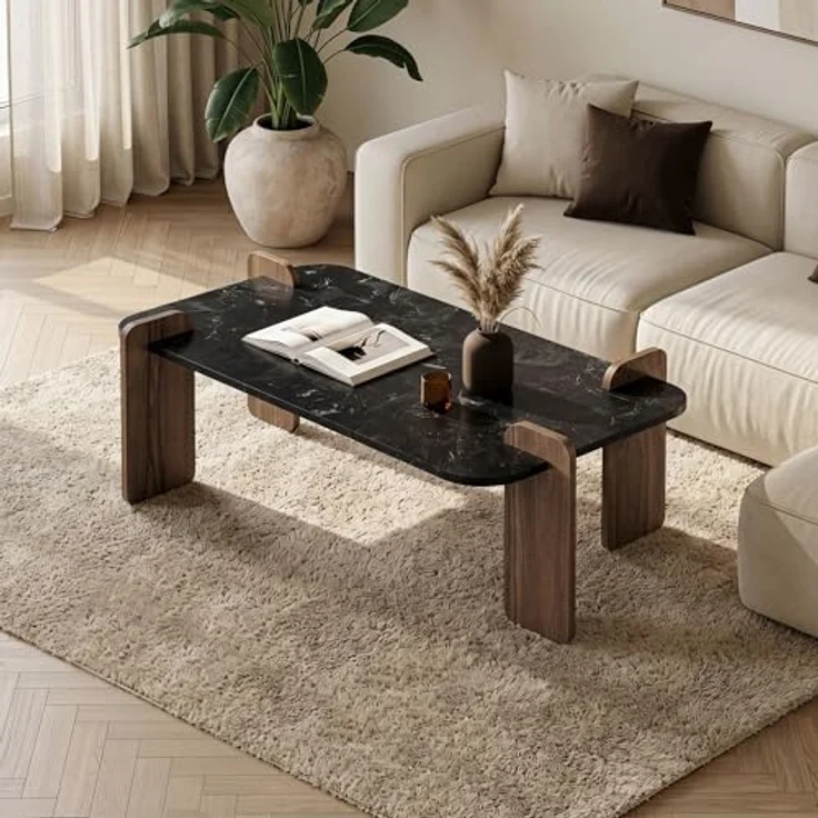 Stilvoller Couchtisch, Lotus & Walnuss, 120 x 60 x 35 cm | 100% melaminbeschichtet, 18 mm stark | Werkzeuglose Montage – Bild 2