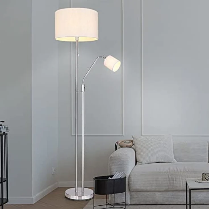 RGB LED Stehlampe, flexible Leseleuchte, Textil sandfarben, H 175 cm – Bild 5