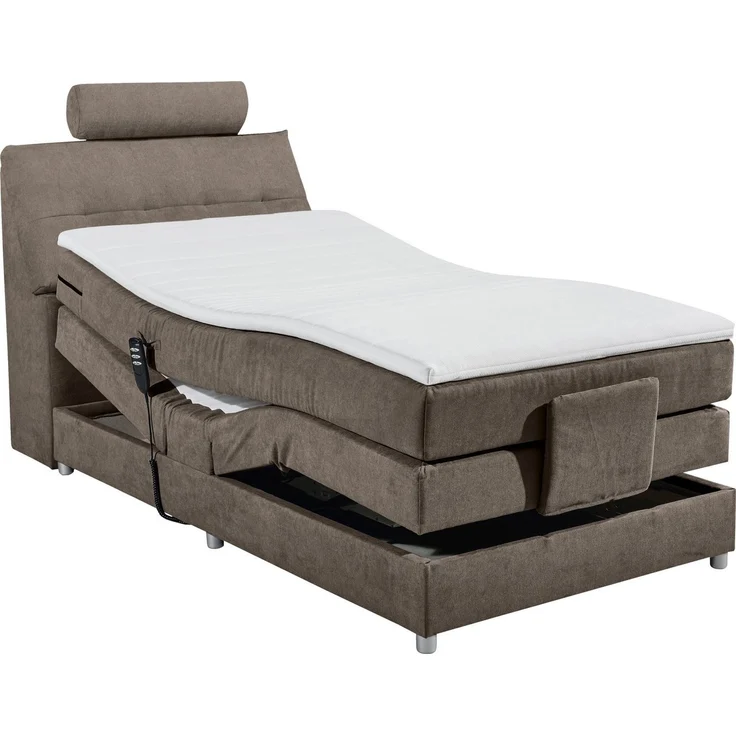 Palermo 2 Boxspringbett 120x200 elektrisch verstellbar, Stone - Bequemes Einzelbett mit dekorativer Steppung & Komfortschaum Topper - 120 x 127 x 234 cm (B/H/T) – Bild 2