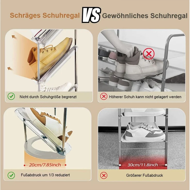 TUWENA Schuhregal Schuhregal Schmal, Platzsparend Schräg Schuhablage, Stapelbar, Transparent Eckregal Stehend für Schuhe, Schuhaufbewahrung Schrank – Bild 3