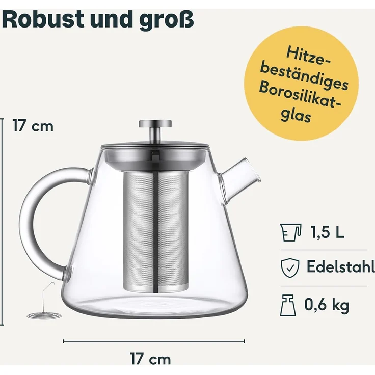 SILBERTHAL Teekanne Glas mit Siebeinsatz, 1.5 l, Hitzebeständiges Glas geeignet für E-Herd, Teewärmer & Gasherd – Bild 7