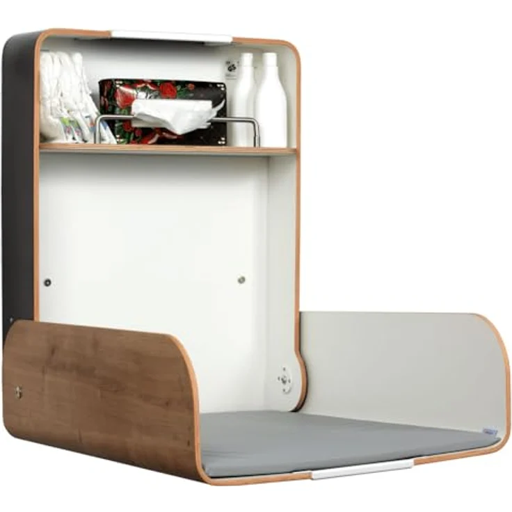 KEMMLIT Wickeltisch Pamplona Eiche/Timkid Kawaform midi- klappbar als Wandwickeltisch, Formholz, Eiche, inkl. Wickelauflage (Eiche Weiß) – Bild 3