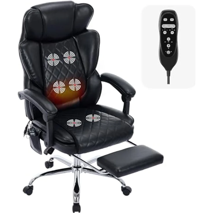 COLAMY Bürostuhl Ergonomisch mit Massagefunktion, Ergonomischer Schreibtischstuhl mit Heizfunktion, Chefsessel mit Fußstütze, 360° Drehstuhl, 94-125° Verstellbarer Rückenlehne, für Office, Schwarz – Bild 2
