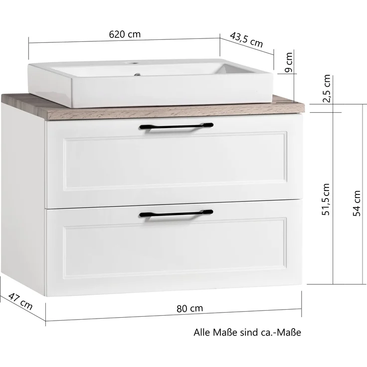 Waschtisch >Lyon< in grau, Wotaneiche, MDF - 80x63x47cm (BxHxT) – Bild 9