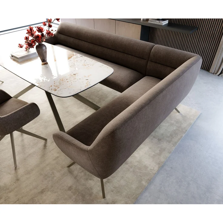 Esszimmerbank Taya-Flex 285x190 cm Strukturstoff Soft Taupe Kreuzgestell kantig Effektfinish Titan Taschenfederkern Links – Bild 4