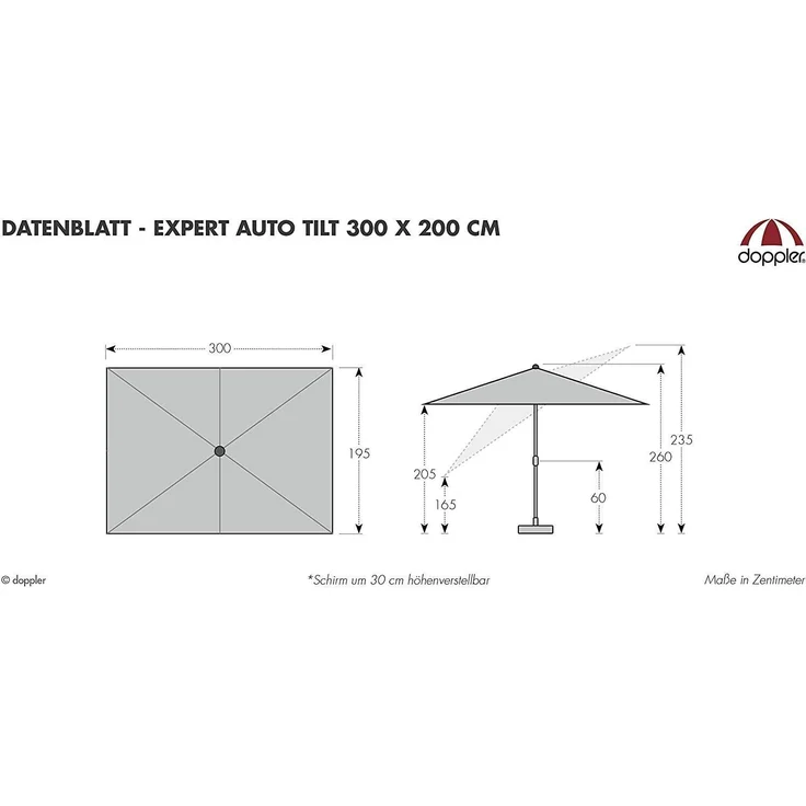 Doppler Sonnenschirm / Kurbelschirm "Expert 300 x 200 Auto Tilt", bordeaux, 300 x 200 cm – Bild 8