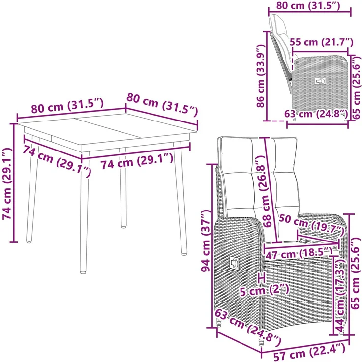 vidaXL Sofa-Tischset 5 stk. Schwarz und Cremeweiß 80 x 80 x 74 cm 3422451 – Bild 11
