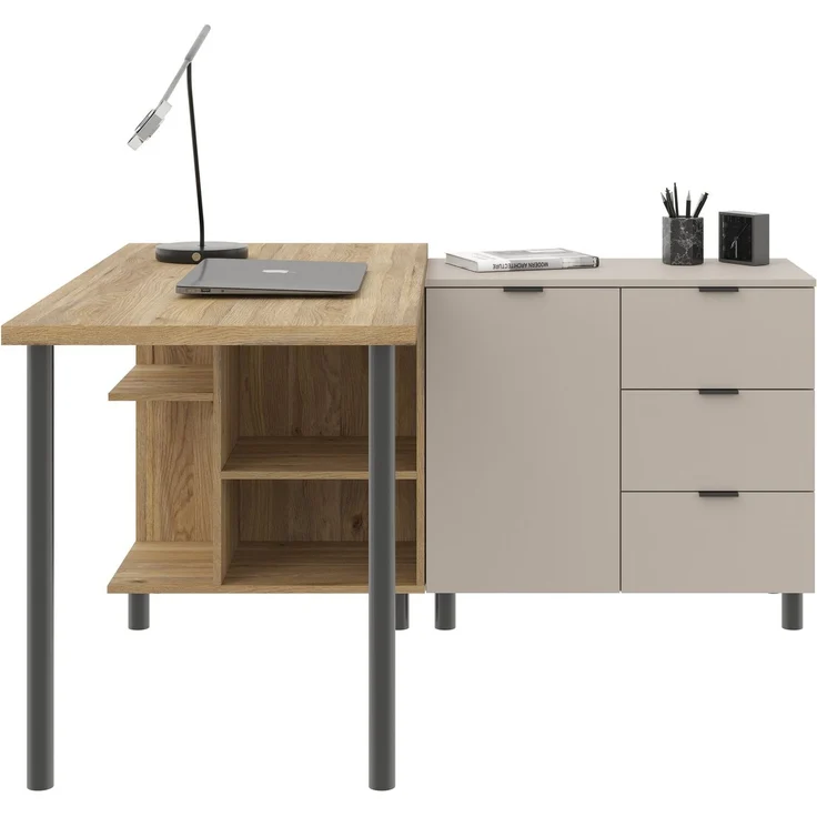 Carryhome 'TINO OFFICE' Eckschreibtisch, MDF Kaschmir Eiche, 135 x 76 x 147 cm, mit Softclose und Schubladen – Bild 9
