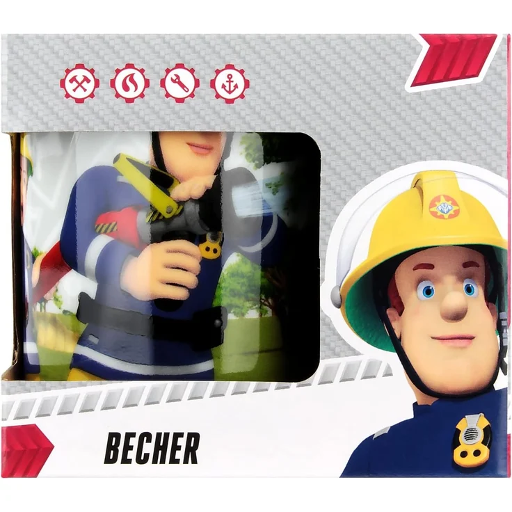 Feuerwehrmann Sam Kindergeschirr-Set Keramik Tasse Feuerwehrmann Sam 200 ml Henkel-Becher Geschenkbox, Keramik – Bild 3